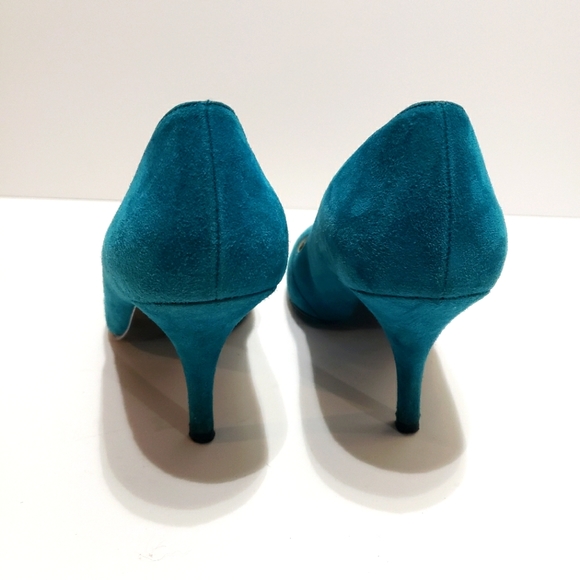 Charles Jourdan Green Suede Pumps Heel Shoes Sz 7 - Picture 2 of 14